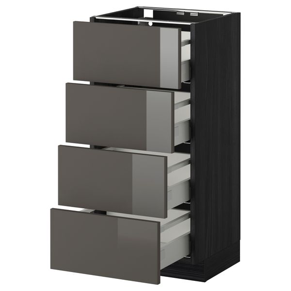 Напольный шкаф 4 фронтальных панели, 4 ящика МЕТОД / МАКСИМЕРА, черный, Рингульт серый - схема-чертеж с размерами