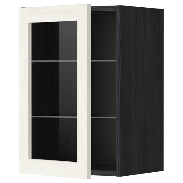 Навесной шкаф с полками, стекляными дверцы МЕТОД, черный, Росдаль белый - схема-чертеж с размерами