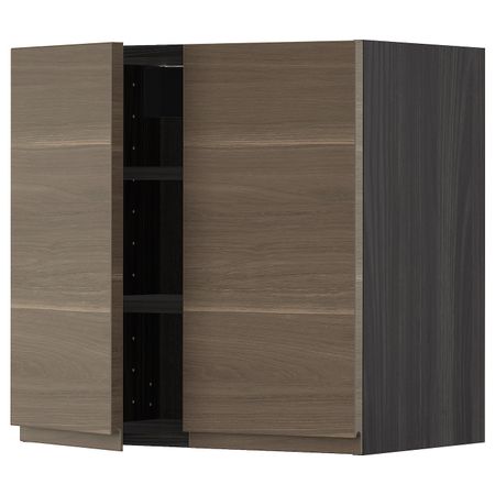 Навесной шкаф с полками/2дверцы, черный/Воксторп под грецкий орех 60x60 см IKEA МЕТОД 993.028.57