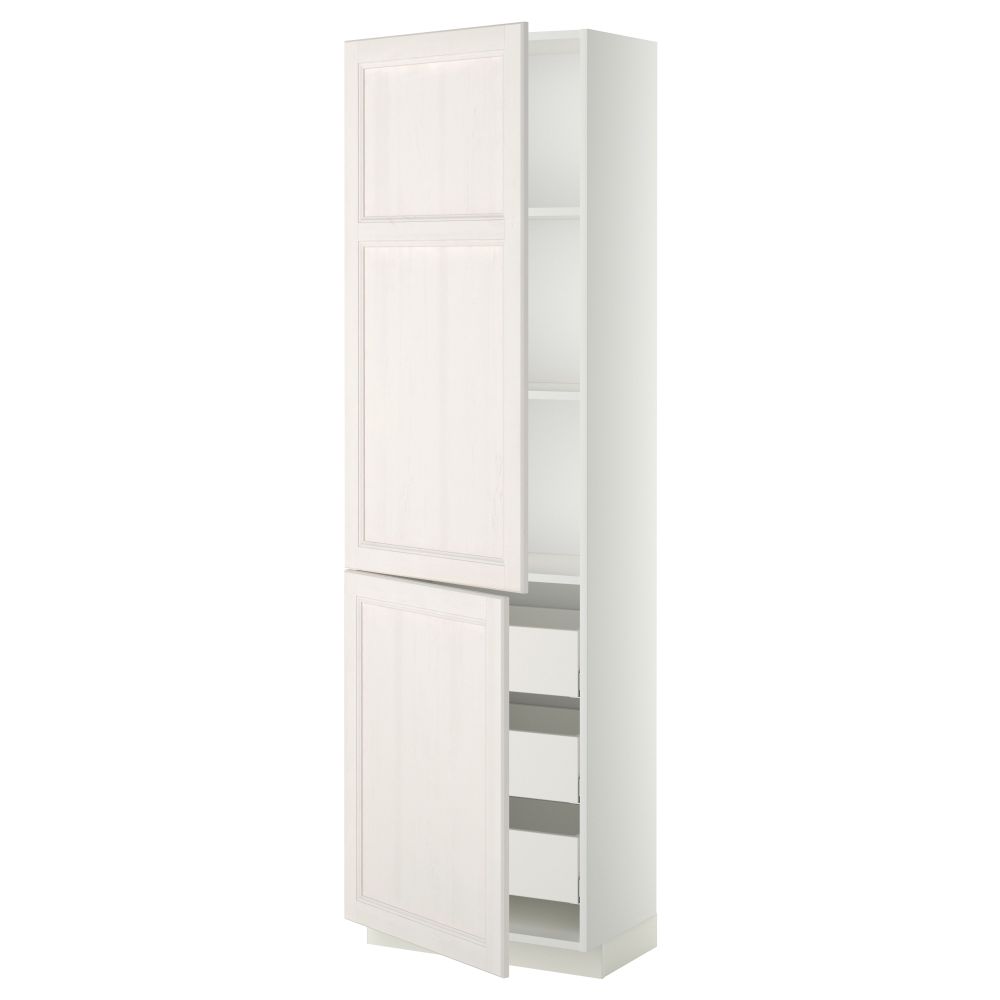 Высокий шкаф + полки, 3 ящика, 2 дверцы МЕТОД / МАКСИМЕРА, белый, Лаксарби белый - фото 1