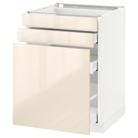 Напольный шкаф с выдвижными модулями, 2 фронтальные панели МЕТОД / МАКСИМЕРА, белый, Рингульт кремовый