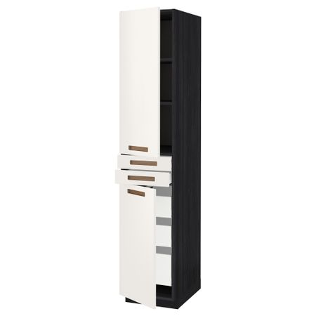 Высокий шкаф + полки, 5 ящиков, 2 дверцы, 2 фронтальных МЕТОД / МАКСИМЕРА, черный, Мэрста белый