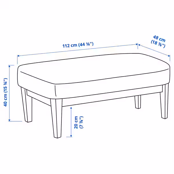 EKENÄSET Банкетка - Kelinge серо-бирюзовый 112 см - схема-чертеж с размерами