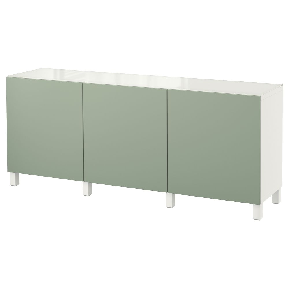 Комбинация для хранения с дверцами БЕСТО, белый, Лаппвикен зеленый (180x40x74 см) - фото 1