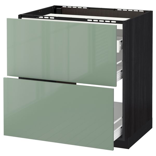Напольный шкаф, 2 фронтальных панели, 3 ящика МЕТОД / ФОРВАРА, черный, Калларп светло-зеленый - схема-чертеж с размерами