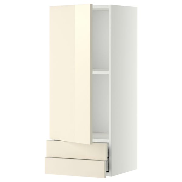 Навесной шкаф с дверцей, 2 ящика МЕТОД / МАКСИМЕРА, белый, Рингульт кремовый - фото 1