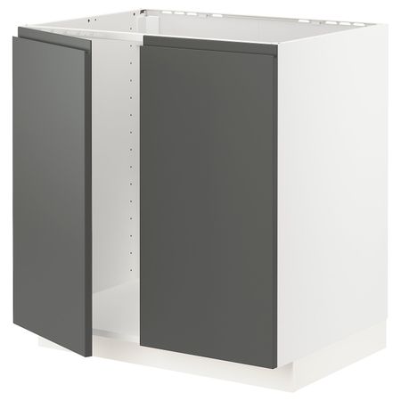 Напольный шкаф для мойки+2 двери, белый/Воксторп темно-серый 80x60 см IKEA METOD МЕТОД 194.472.65