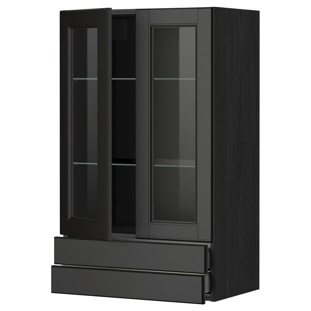 Навесной шкаф, 2 стеклянные дверцы, 2 ящика МЕТОД / МАКСИМЕРА, черный, Лаксарби черно-коричневый - схема-чертеж с размерами