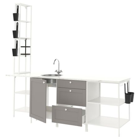 Кухня, 243x63.5x241 см, белый, серый каркас IKEA BEGIVENHET БЕГИВЕНХЕТ 193.381.53