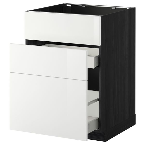 Напольный шкаф под мойку + 3 фронтальных панели, 2 ящика МЕТОД / МАКСИМЕРА, черный, Рингульт белый - схема-чертеж с размерами