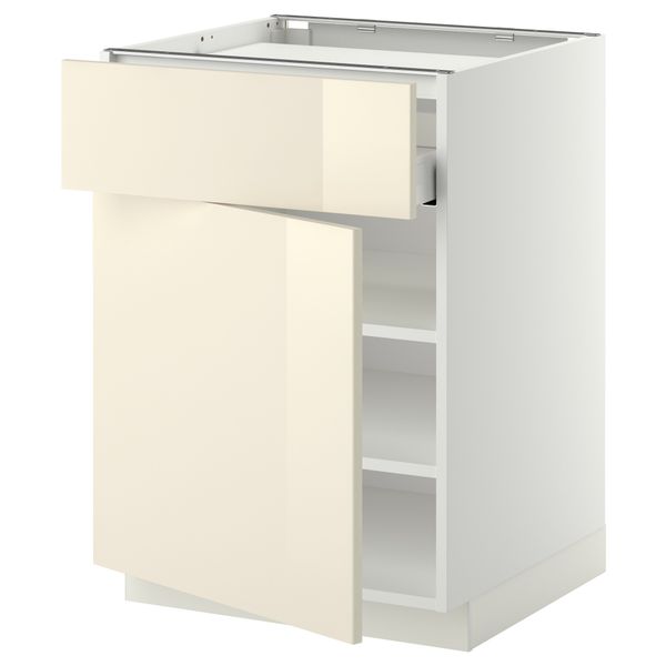 Напольный шкаф для варочной панели, ящик, полка, дверцы МЕТОД / МАКСИМЕРА, белый, Рингульт кремовый (60x60 см) - фото 1