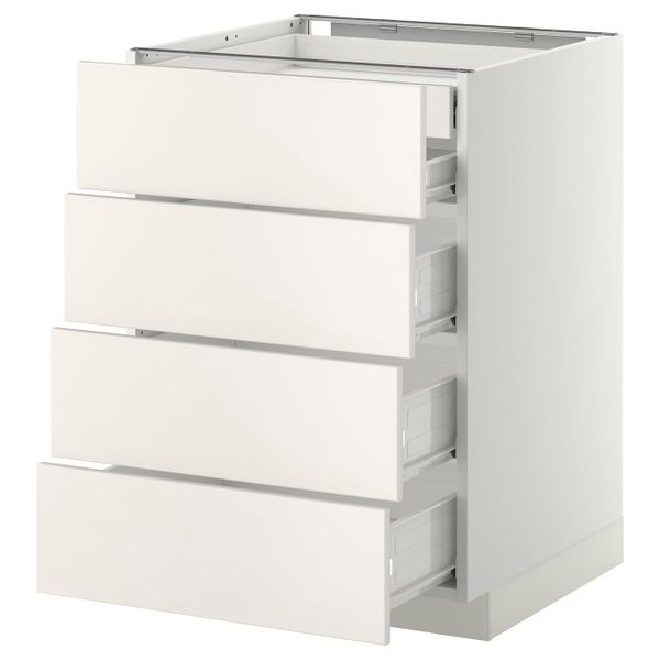 Напольный шкаф 4 фронтальных, 2 низких, 3 средних ящ, белый/Веддинге белый 60x60 см IKEA МЕТОД / ФОРВАРА 692.621.55 - фото 1