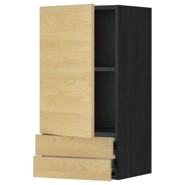 Навесной шкаф с дверцей, 2 ящика МЕТОД / ФОРВАРА, черный, Тингсрид береза - фото 1
