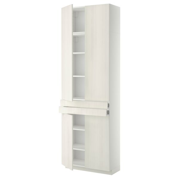 Высокий шкаф + полки, 2 ящика, 4 дверцы МЕТОД / ФОРВАРА, белый, Росдаль белый (80x37x240 см) - схема-чертеж с размерами