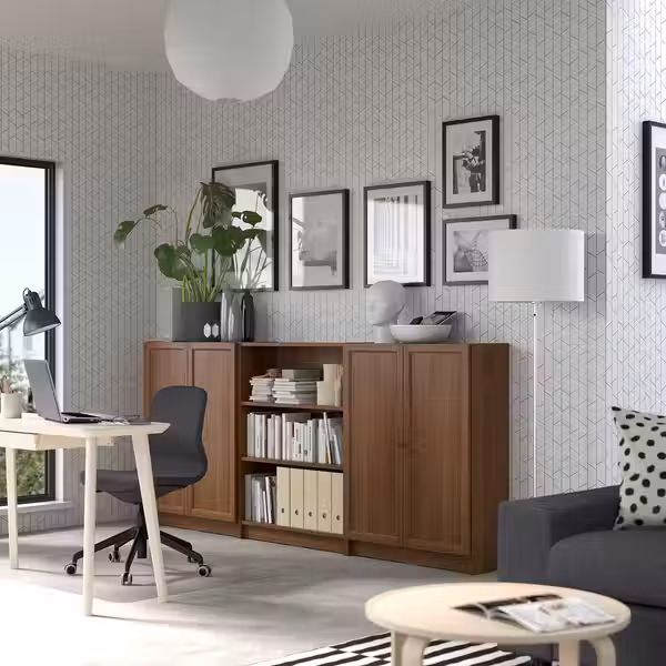 BILLY / OXBERG Стеллаж комбинация с дверцами - коричневый под грецкий орех 240x30x106 см - фото 2