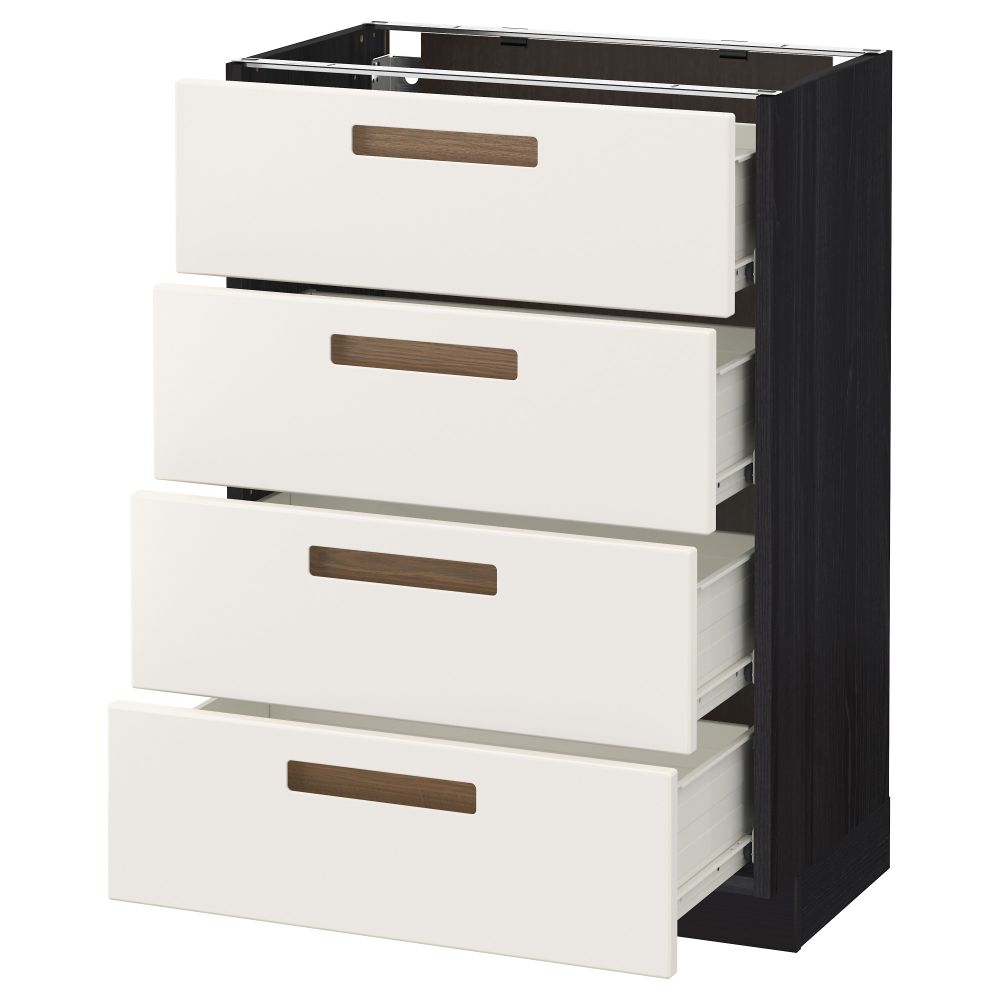 Напольный шкаф 4 фронтальных панели/4 ящика МЕТОД / ФОРВАРА, черный, Мэрста белый - схема-чертеж с размерами