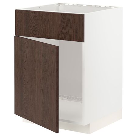 Шкаф под мойку/дверь/фасад, белый/Синарп коричневый 60x60 см IKEA METOD МЕТОД 194.445.49