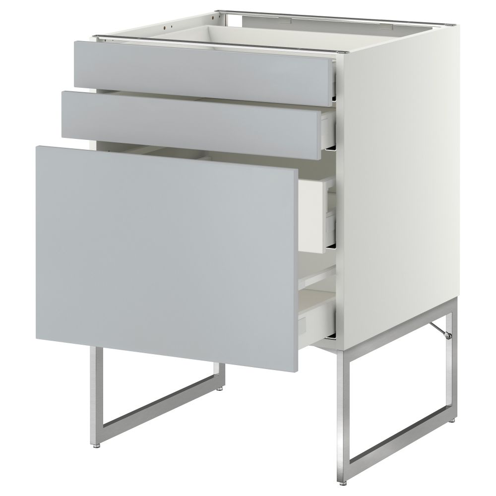 Напольный шкаф 3 фронтальных панели, 2 нижних, 2 средних ящика МЕТОД / МАКСИМЕРА, белый, Веддинге серый - схема-чертеж с размерами