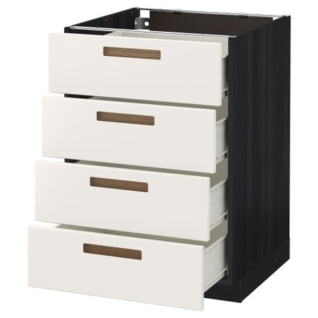Напольный шкаф 4 фронтальных панели, 4 ящика МЕТОД / ФОРВАРА, черный, Мэрста белый