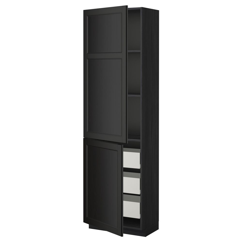 Высокий шкаф + полки, 3 ящика, 2 дверцы МЕТОД / ФОРВАРА, черный, Лаксарби черно-коричневый черно-коричневый - фото 1