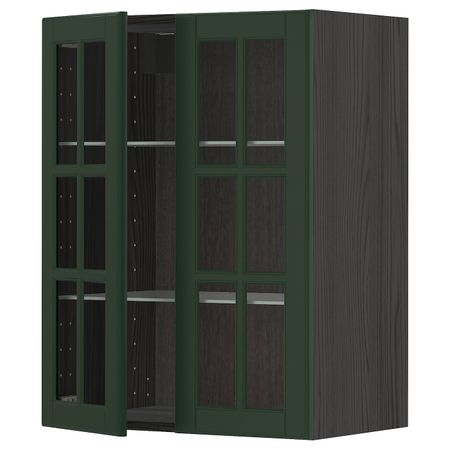 Навесной шкаф с полками, 2 стекло дв, черный/Будбин темно-зеленый 60x80 см IKEA МЕТОД 193.040.30