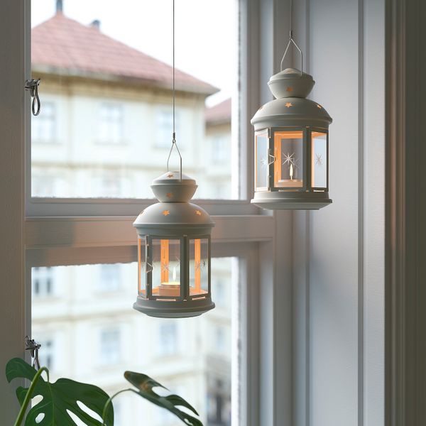 Фонарь для греющей свечи, для дома, улицы белый 21 см IKEA ROTERA РОТЕРА 403.717.01 - схема-чертеж с размерами