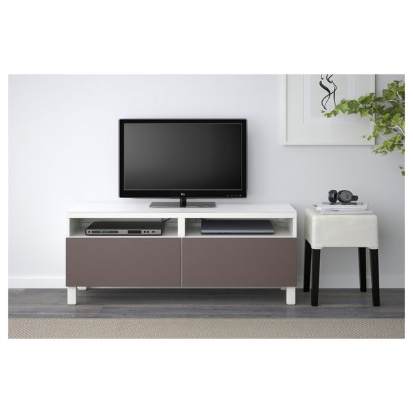 Тумба для ТВ с ящиками БЕСТО, белый, Вальвикен темно-коричневый (120x40x48 см) - фото 2