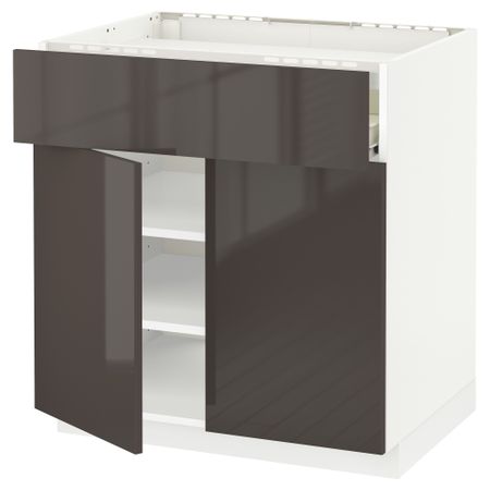 Напольный шкаф для варочной панели, ящик, полка, 2 дверцы МЕТОД / ФОРВАРА, белый, Рингульт серый (80x60 см)