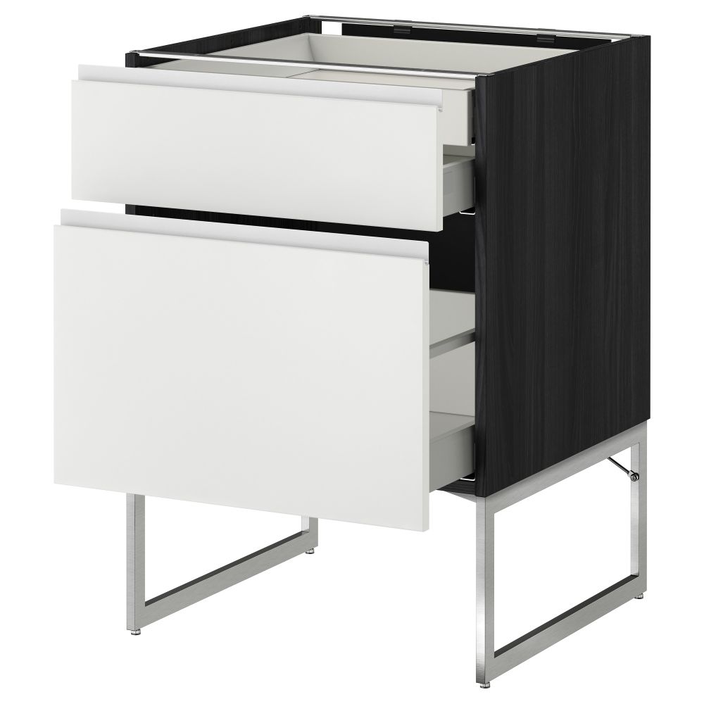 Напольный шкаф 2 фронтальных панели, 2 нижних,1 встроенный ящик МЕТОД / МАКСИМЕРА, черный, Нодста белый - схема-чертеж с размерами