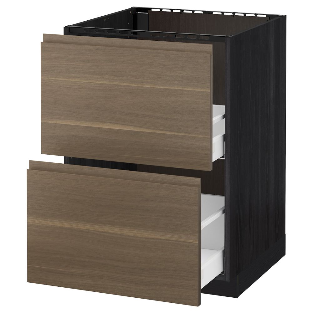 Напольный шкаф под мойку + 2 фронтальных панели, 2 ящ, черный/Воксторп грецкий орех 60x60 см IKEA МЕТОД / МАКСИМЕРА 092.371.97 - схема-чертеж с размерами