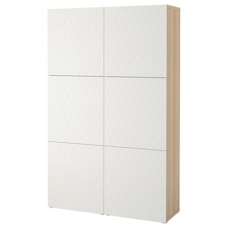 Комбинация для хранения с дверцами, под беленый дуб/вассвикен белый 120x40x192 см IKEA БЕСТО 392.666.59