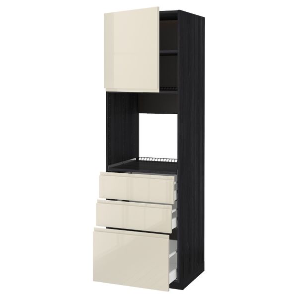 Высокий шкаф для духовки/дверь/3ящика, черный, Воксторп глянцевый светло-бежевый 60x60x200 см IKEA МЕТОД 892.391.40 - схема-чертеж с размерами