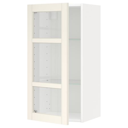 Навесной шкаф с полками, стекляными дв, белый/Хитарп белый с оттенком 40x80 см IKEA METOD МЕТОД 592.404.23