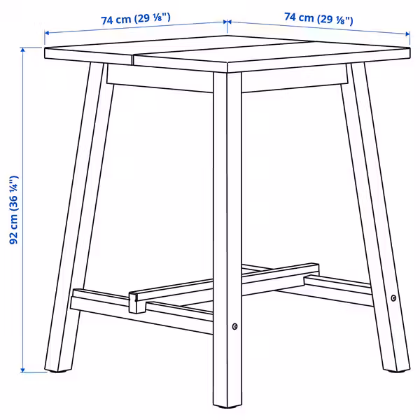 SKOGSTA Стол - акация акация/черный 74x74 см - схема-чертеж с размерами