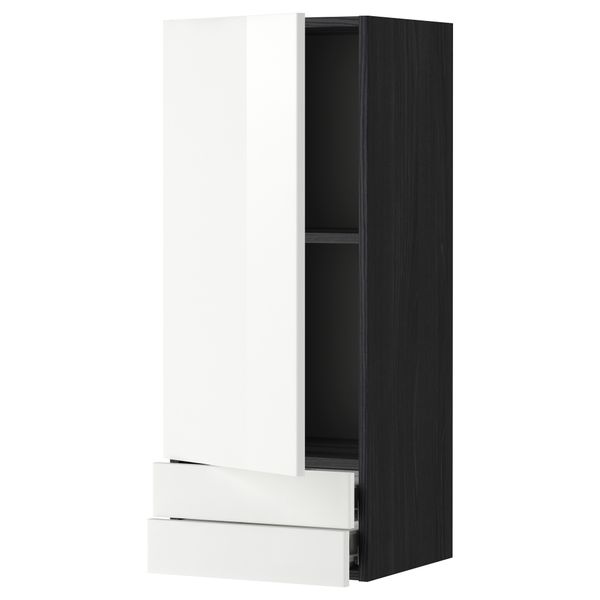 Навесной шкаф с дверцей, 2 ящика МЕТОД / ФОРВАРА, черный, Рингульт белый - фото 1