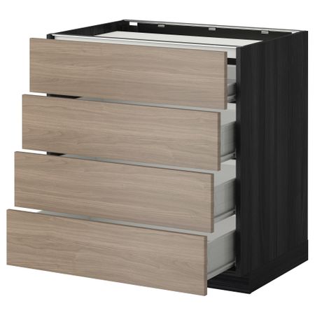 Напольный шкаф, 4 фронтальных панели, 4 ящика МЕТОД / ФОРВАРА, черный, Брокхульт светло-серый