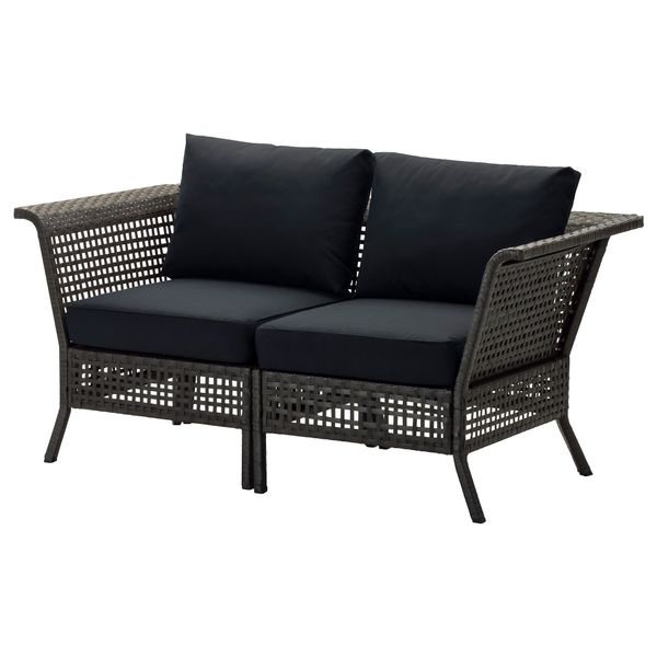 2-местный диван, садовый КУНГСХОЛЬМЕН, черно-коричневый, Кунгсэ черный (160x80x73 см) - схема-чертеж с размерами