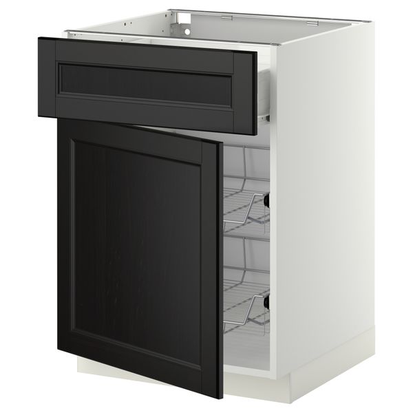 Напольный шкаф с проволочной корзиной, ящиком, дверью МЕТОД / ФОРВАРА, белый, Лаксарби черно-коричневый - схема-чертеж с размерами