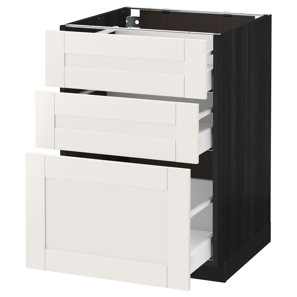 Напольный шкаф с 3 ящиками МЕТОД / МАКСИМЕРА, черный, Сэведаль белый - схема-чертеж с размерами