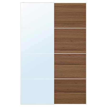 Пара раздвижных дверей АУЛИ / ИЛЬСЕНГ, зеркальное стекло, коричневая морилка ясеневый шпон