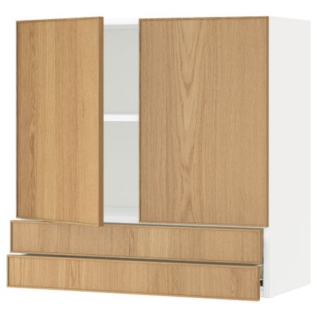 Навесной шкаф, 2 дверцы, 2 ящика МЕТОД / ФОРВАРА, белый, Экестад дуб