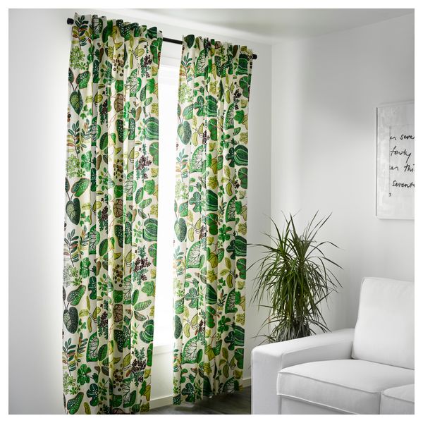 Гардины, 1 пара СЮССАН, бел/зелен (145x300 см) - фото 2