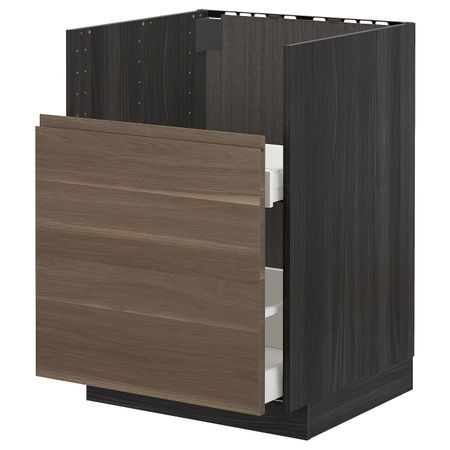 Шкаф под мойку БРЕДШЁН/1фасад/2ящика, черный/Воксторп под грецкий орех 60x60 см IKEA МЕТОД 492.996.83