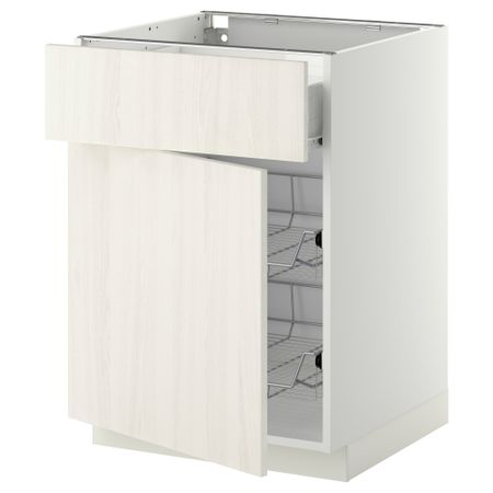 Напольный шкаф с проволочной корзиной, ящиком, дверью МЕТОД / ФОРВАРА, белый, Росдаль белый