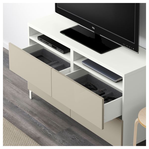 Тумба для ТВ с ящиками БЕСТО, белый, Сельсвикен глянцевый/бежевый (120x40x74 см) - фото 3