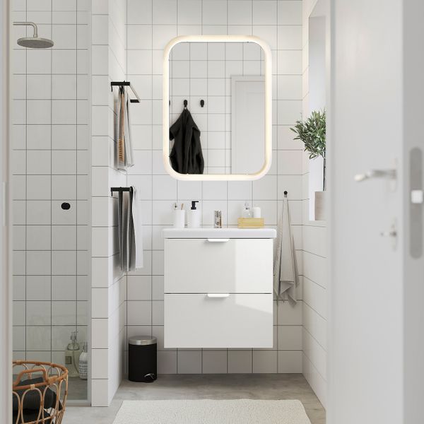 Комплект мебели для ванной, 6 предм., глянцевый белый/ПИЛКОН смеситель 64x43x65 см IKEA FISKÅN ФИСКОН / TVÄLLEN ТВЭЛЛЕН - фото 2