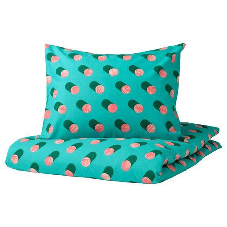 Пододеяльник и наволочка, точечный/розовый бирюзовый 150x200/50x70 см IKEA GRACIÖS ГРАСИОС 004.624.73