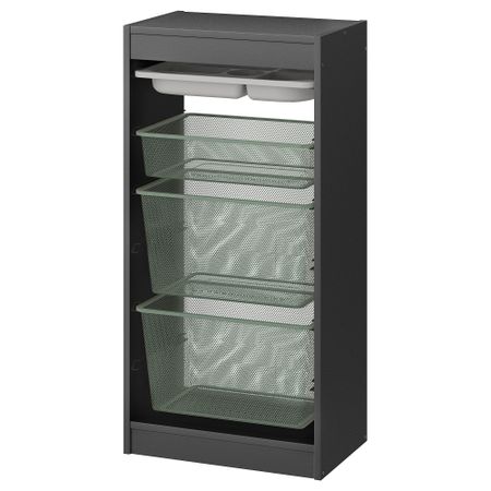 Комбинация с контейнерами и лотком, серый серый, светлый зелено-серый, 46x30x94 см IKEA TROFAST ТРУФАСТ 795.150.82