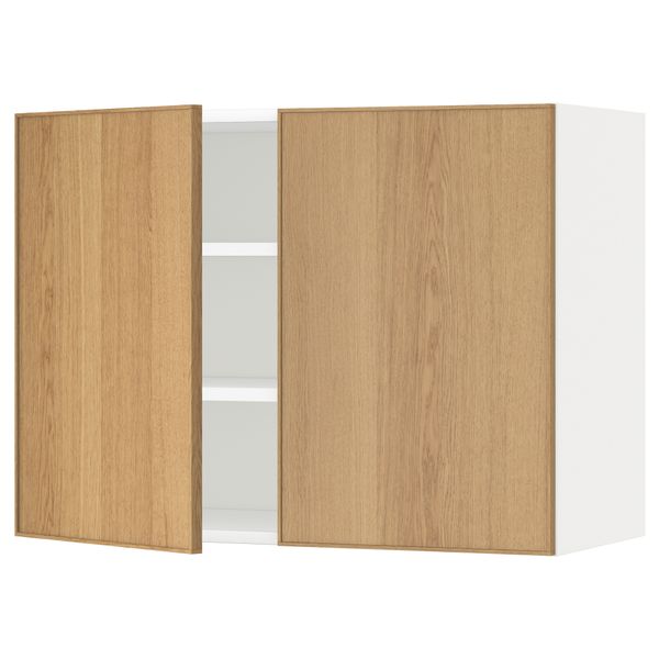 Навесной шкаф с полками, 2 дверцы МЕТОД, белый, Экестад дуб - схема-чертеж с размерами