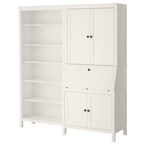 Бюро с дополнительным модулем + стеллаж ХЕМНЭС, белая морилка (179x197 см) - фото 1